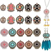 AHANDMAKER 20pcs 10 Styles Boho Connector Charms, Flat Round Vintage Chandelier Component Links, Colorful Enamel Dangle Charms for Earring Accessories DIY Necklaces Jewelry Making