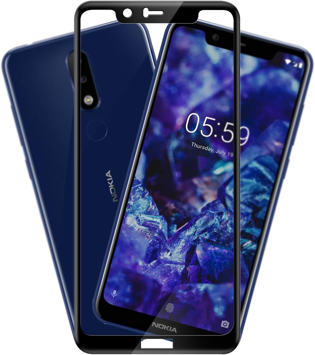 Hupshy Edge to Edge Curved Full Tempered Glass Screen Guard for Nokia 5.1 Plus - Black
