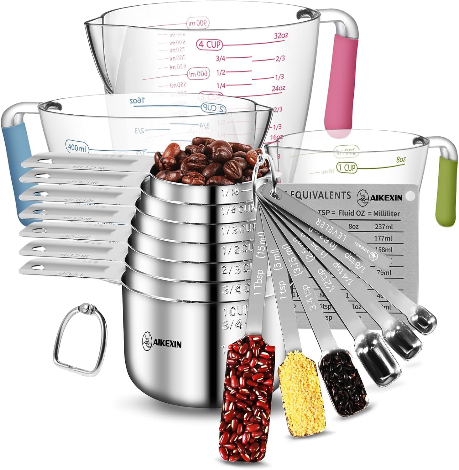 Photo 1 of Measuring Cups and Spoons Set of 20 - Stackable Stainless Steel Measuring Cups Spoons & Plastic Measuring Cup for Dry and Liquid Ingredients, Cooking & Baking Kitchen Gadgets