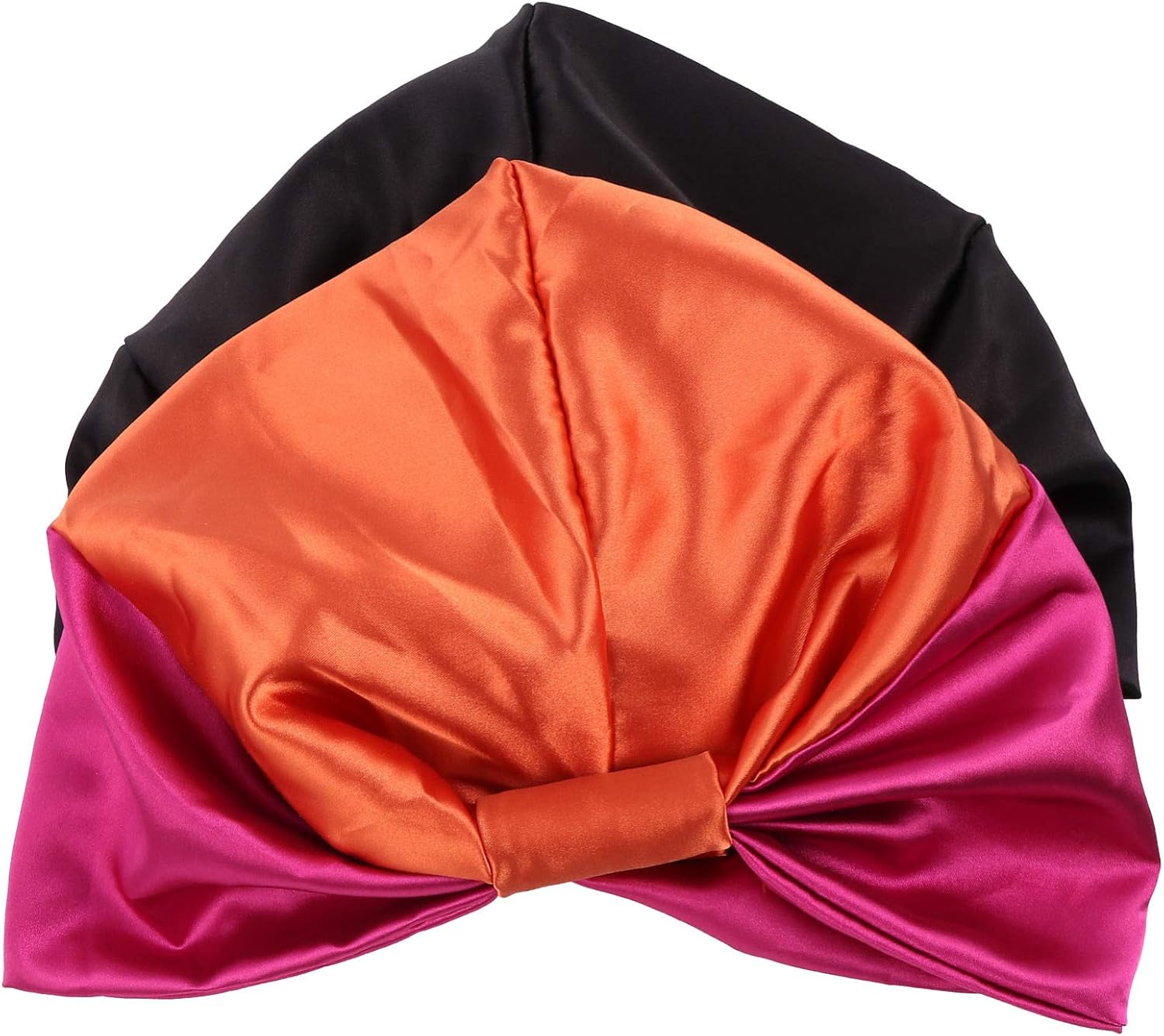 FRCOLOR Silk Bonnet Sleeping Cap for Natural Hair,Wide Band Satin Bonnet Hair Loss Caps Soft Hair Turbans Night Head Cover,2pcs (Black,Orange)