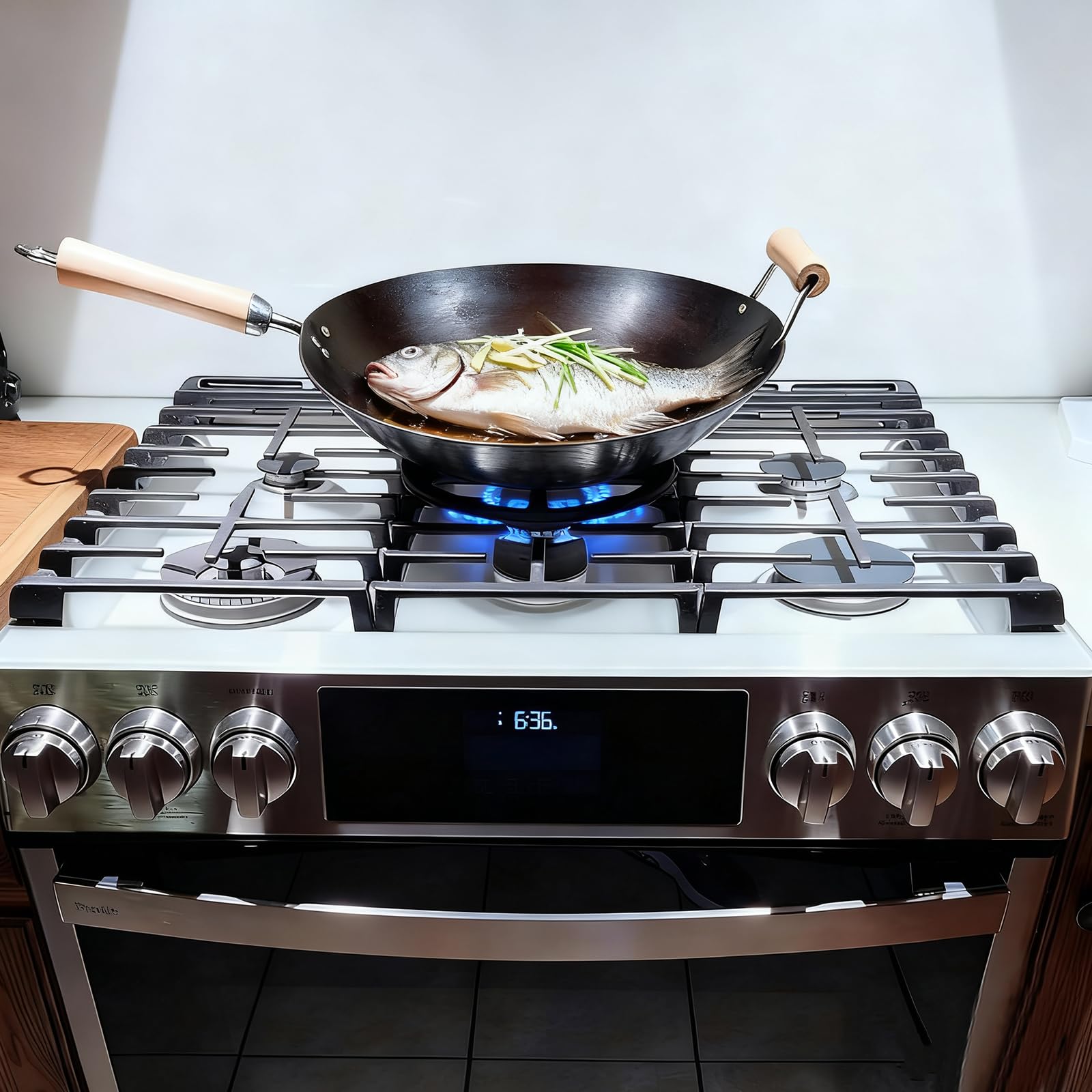 MCAMPAS Cast Iron Wok Ring - Non Slip Burner Ring Support for Round Bottom Wok, Fits Samsung, GE, Kitchenaid, LG, Whirlpool, Frigidaire, Kenmore Gas Stoves