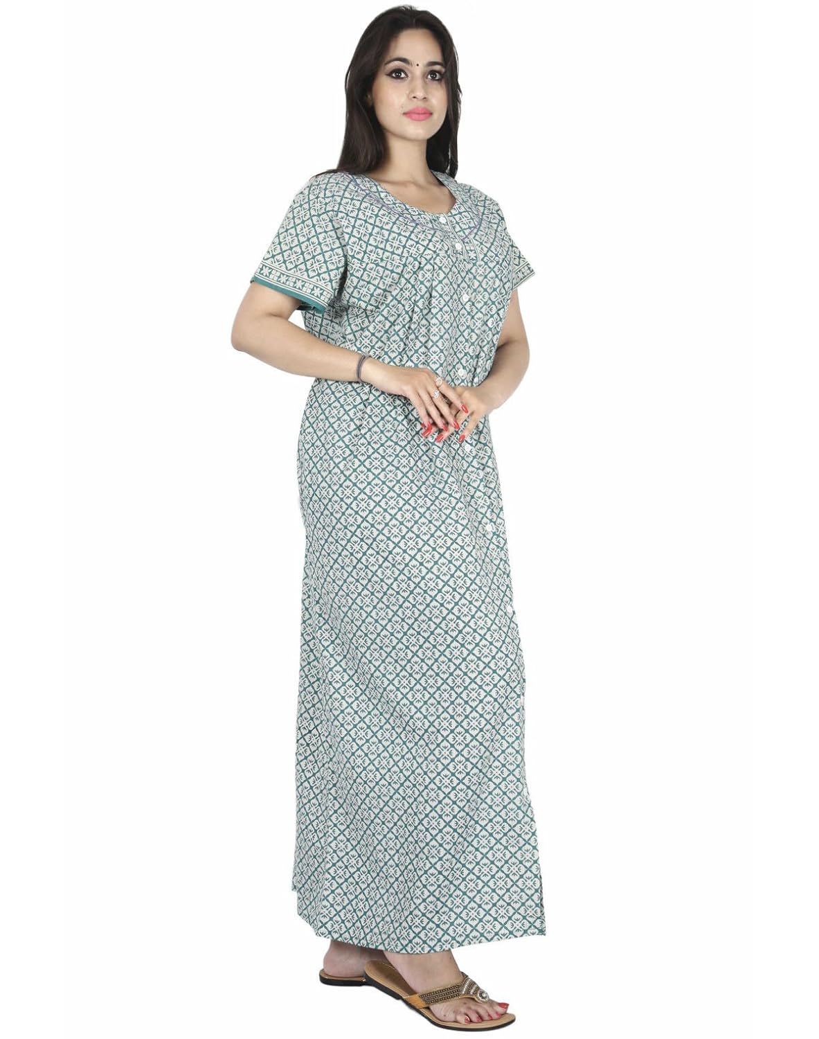 nighty house women's red cotton full button/full open