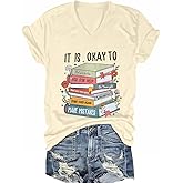 Teacher Shirt for Women Crayons Graphic Tee Mental Health Awareness Supporter T-Shirt Holiday Casual V-Neck Tops