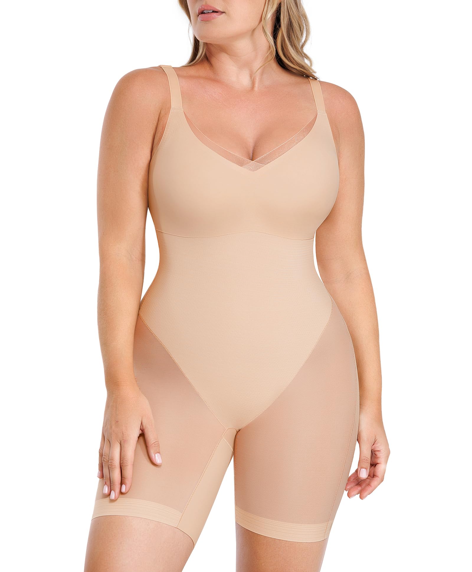 Photo 1 of SHAPELLX Shapewear Tummy Control Bodysuit Butt Lifting Body Shaper Mesh-Smooth Shorts(Beige, Medium