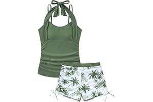 Cuddomper Girls Tankini Swimsuit 2 Piece Halterneck Bathing Suit for Teens Size 7-16
