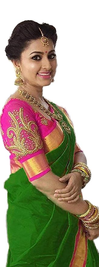 Women's South Indian Cotton Silk Saree With Blouse Piece (Green)