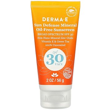 DERMA E Natural Mineral Sunscreen Broad Spectrum SPF 30 Oil-Free Face, 2oz (Packaging may vary)
