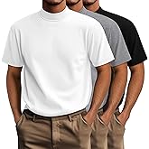 Riyiper 3 Pack Big and Tall Men's Mock Turtleneck Shirt Short Sleeve Cotton Basic Tops Slim Fit Casual Undershirt Tops