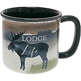 Pavilion Gift Company - Lodge Life - Moose - 17 Oz Coffee Mug Tea Cup Woodland Hiking Camping Cabin Woods Lodge Gift Outdoorsy Present