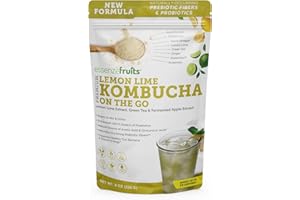 Essenzefruits Lemon Lime Ginger Kombucha Powder Tea Mix Beverage - Sugar Free, Fermented & Dried - Just Add Water! Live Probiotics & Prebiotic Blend, Vitamin C - Makes up to 30 Cups (8 Oz, 226g)