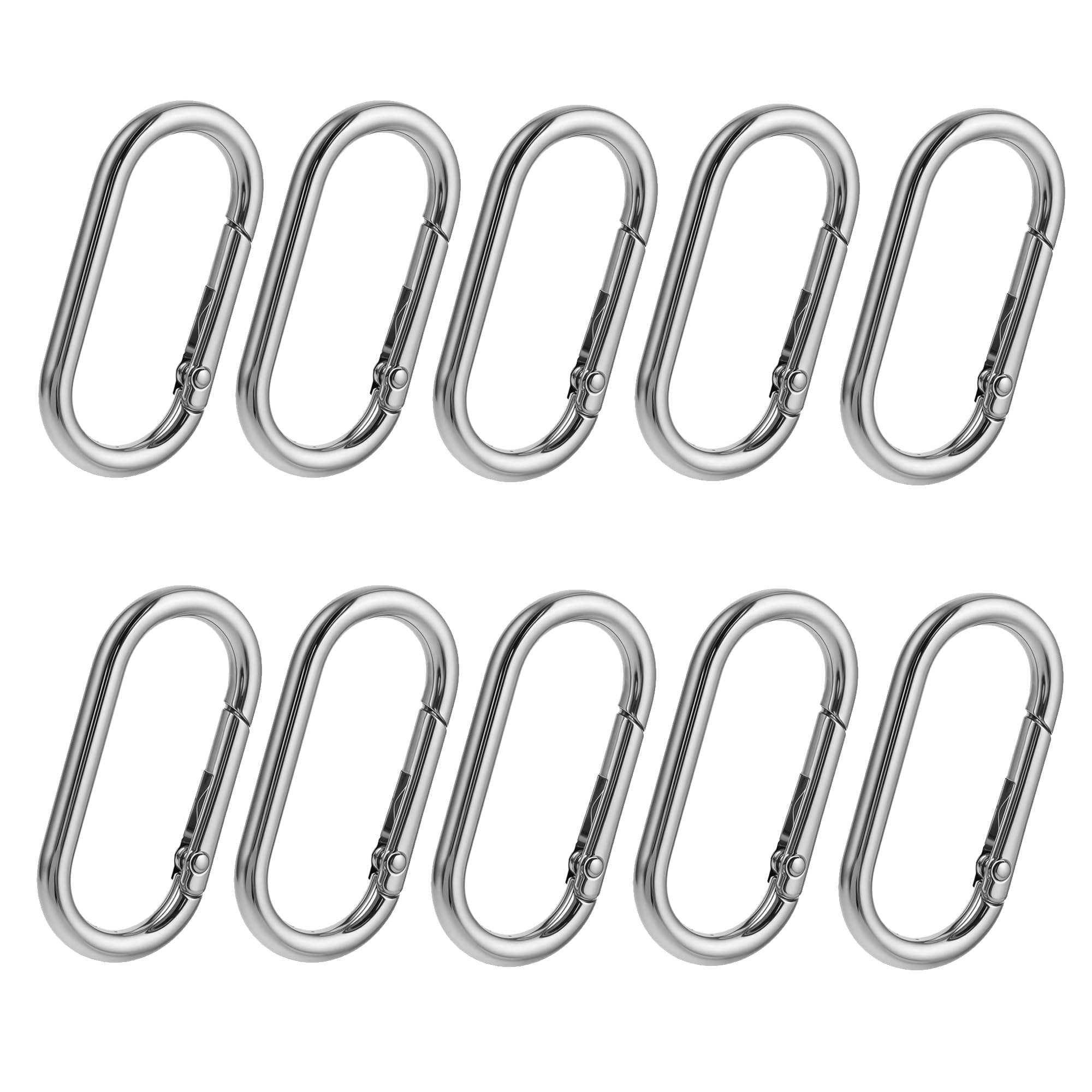 XCSJ 10 Pcs Oval Carabiners 49mm Large Oval Carabiner Clip Zinc Alloy Snap Spring Oval Ring Oval Spring Lobster Clasp for Handbag, Bags, Keychain, Crafts (Silver 2)