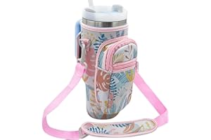 Bexbchh Water Bottle Carrier Bag Sleeve for Stanley Quencher 40oz Tumbler with Handle, Neoprene Water Bottle Sling Bag Sleeve Holder Carrier with Adjustable Shoulder Strap,Stanley Cup Accessories