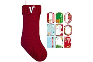 ZGCYSMHT Christmas Stockings Personalized Custom Initials 18 Inches Knitted Christmas Stockings with Letter Fireplace Hanging Monogram Xmas Stockings for Kids,Family Holiday Party Decoration（Red V）