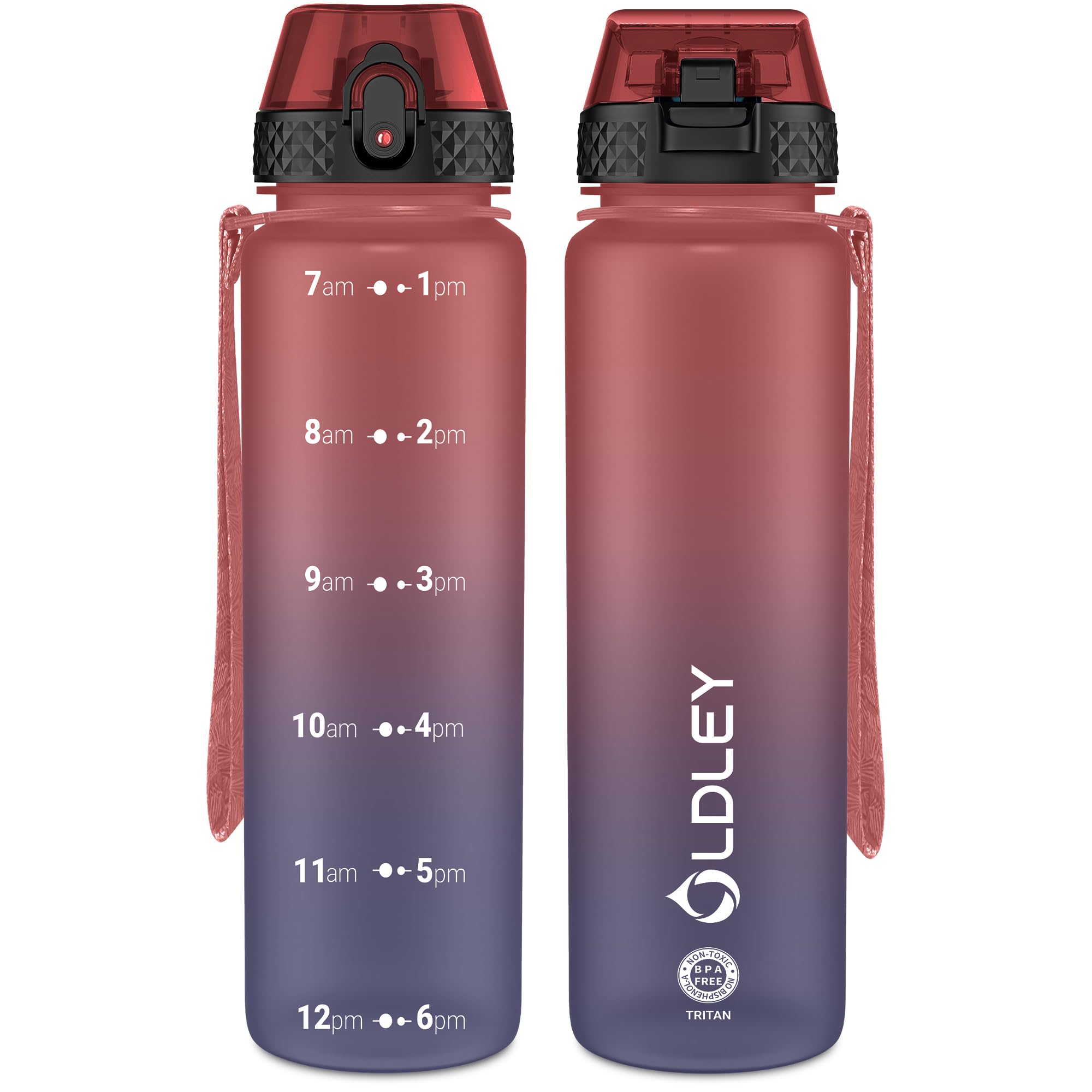 OLDLEY 1L/32oz Sports Water Bottle with Straw, 1000ml Motivational Drinks Bottle with Time Markings Leak Proof Drink & Lock Cover, BPA Free for Sport Cycling Gym Travel