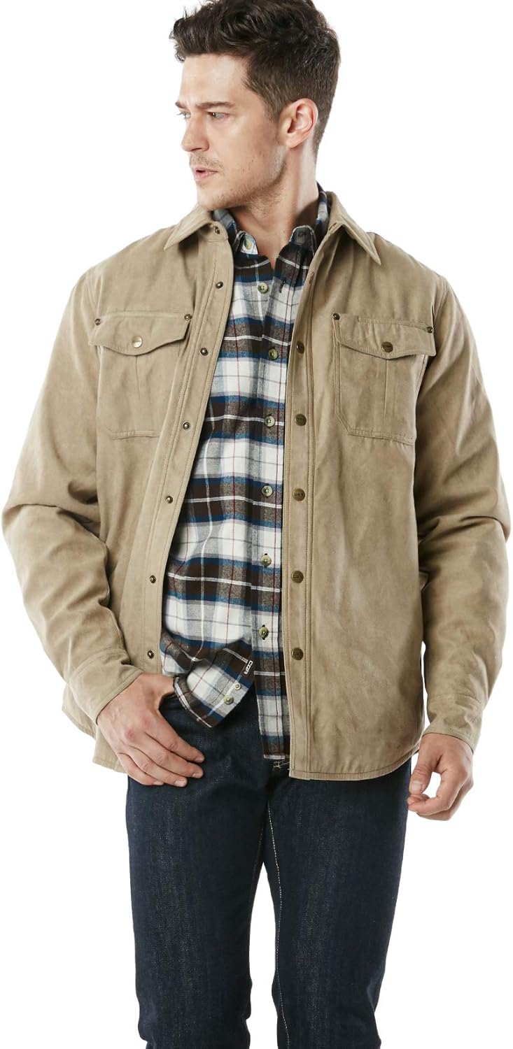 CQR Men's Flannel Long Sleeved Rugged Plaid Cotton Brushed Suede Shirt Jacket: Clothing