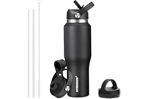 HYDROWION 32oz Stainless Steel Water Bottle(Cold for 48 Hrs, Hot for 24 Hrs),Double Wall Vacuum Insulated Water Bottle with Straw Lid, Spout Lid and Flex Cap, Fit in Any Car Cup Holder,Black