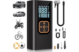 QKMPOM Compresseur d'air portable 180 psi, pompe à air 6 fois plus rapide pour pneus de voiture avec manomètre numérique, ada