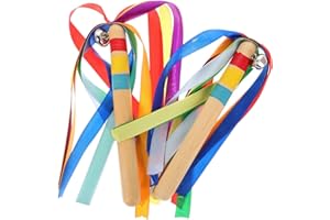 Totority Wooden Rhythm Sticks 2Pcs with Colorful Dancing Ribbons and Bells,Multipurpose Musical Instruments for Kids,Lightwei