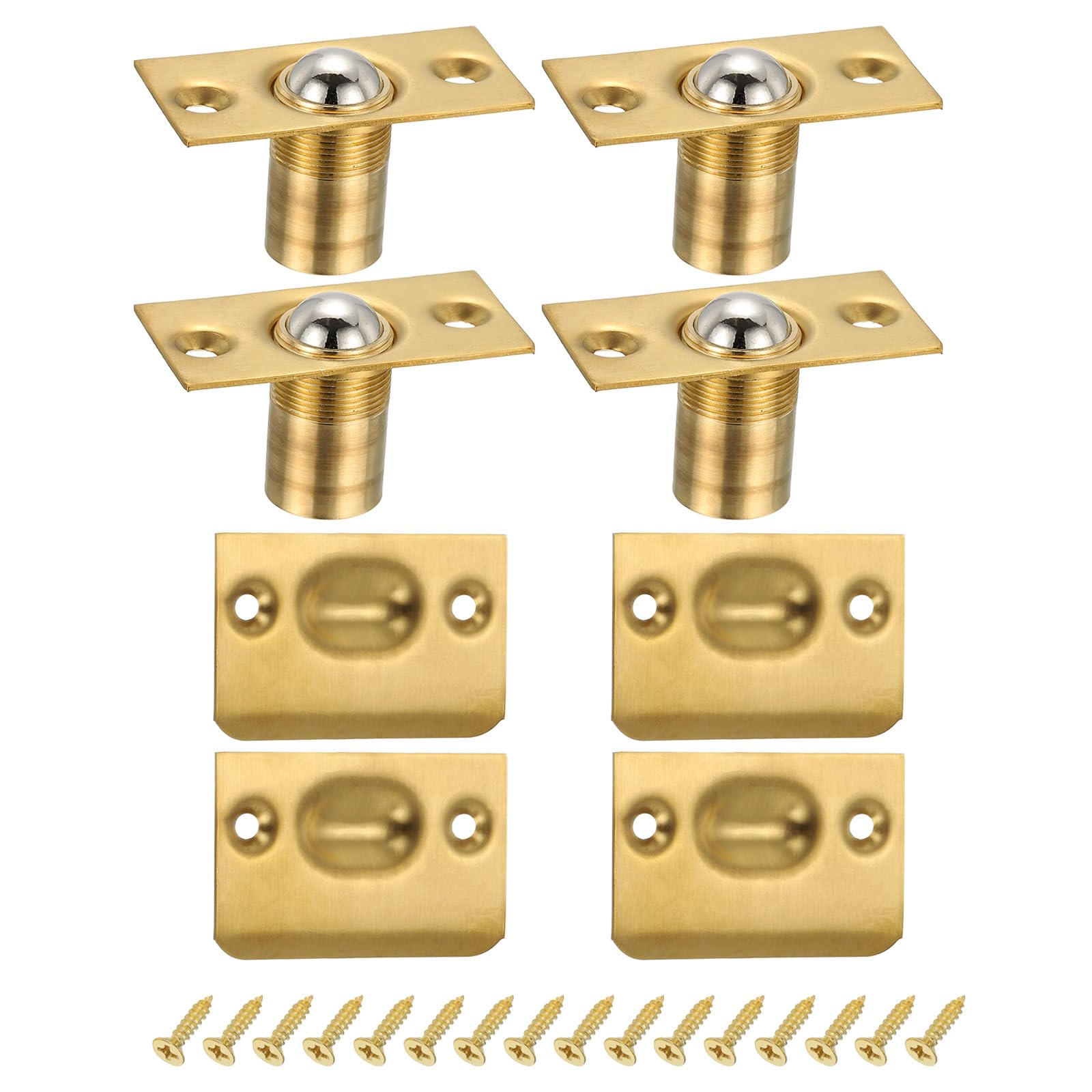 PATIKIL Stainless Steel Closet Ball Catch Door Hardware, 4 Pack Adjustable Cabinet Door Ball Catch Chrome Finish with Strike Plate & Screw for Interior Doors, Gold
