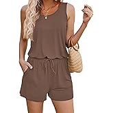 ADOME Rompers for Women Summer Sleeveless Scoop Neck Tank Top Casual Short Jumpsuit Rompers with Pockets