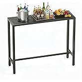 Orbotots 45" Outdoor Bar Height Table, Black Metal Frame with HDPE Top | Carbon steel frame, 400lbs Capacity. UV-Resistant, Easy Assembly, Adjustable Feet, for patio, hot tub, balcony, indoor