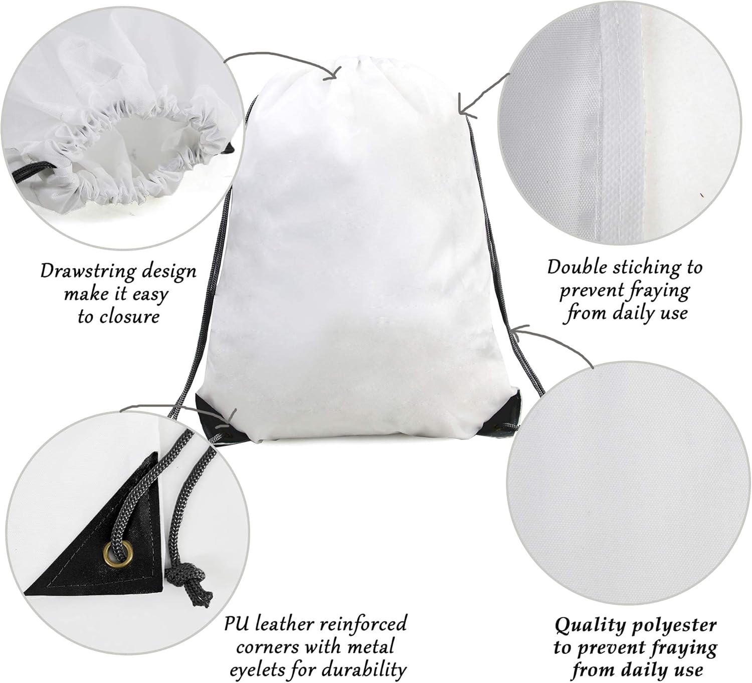 BeeGreen 20 Pieces White String Bags Bulk Custom Drawstring Gym Backpacks for Party Travel Sports Sack Personlized Cinch Sackpacks for Heat Vinyl and Tie Dye: Sports & Outdoors
