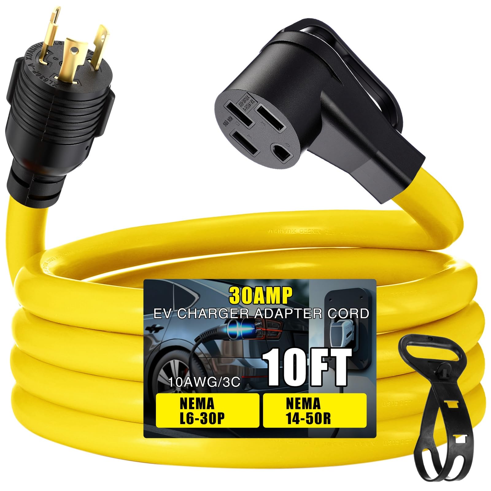 Photo 1 of Tellegloww 10FT NEMA L6-30P to 14-50R EV Adapter Cord 3 Prong 30 Amp L6-30 Locking Male Plug to 4 Prong 50 Amp 14-50 Female Receptacle Charger Adapter Cord with Handle, STW 10 AWG/3C ETL Listed