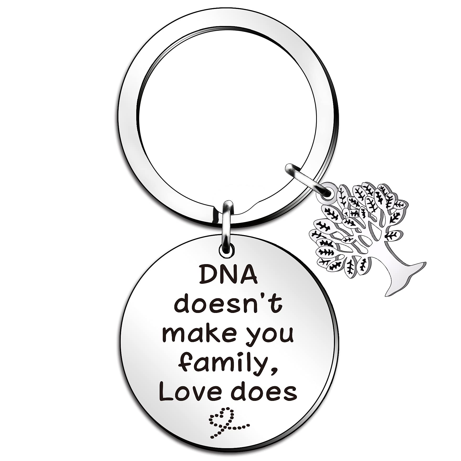 QMVMV Step Dad Keyring Step Mum Gifts DNA Doesn't Make You Family Love Does Key ring Mother’s Day Father’s Day Gifts