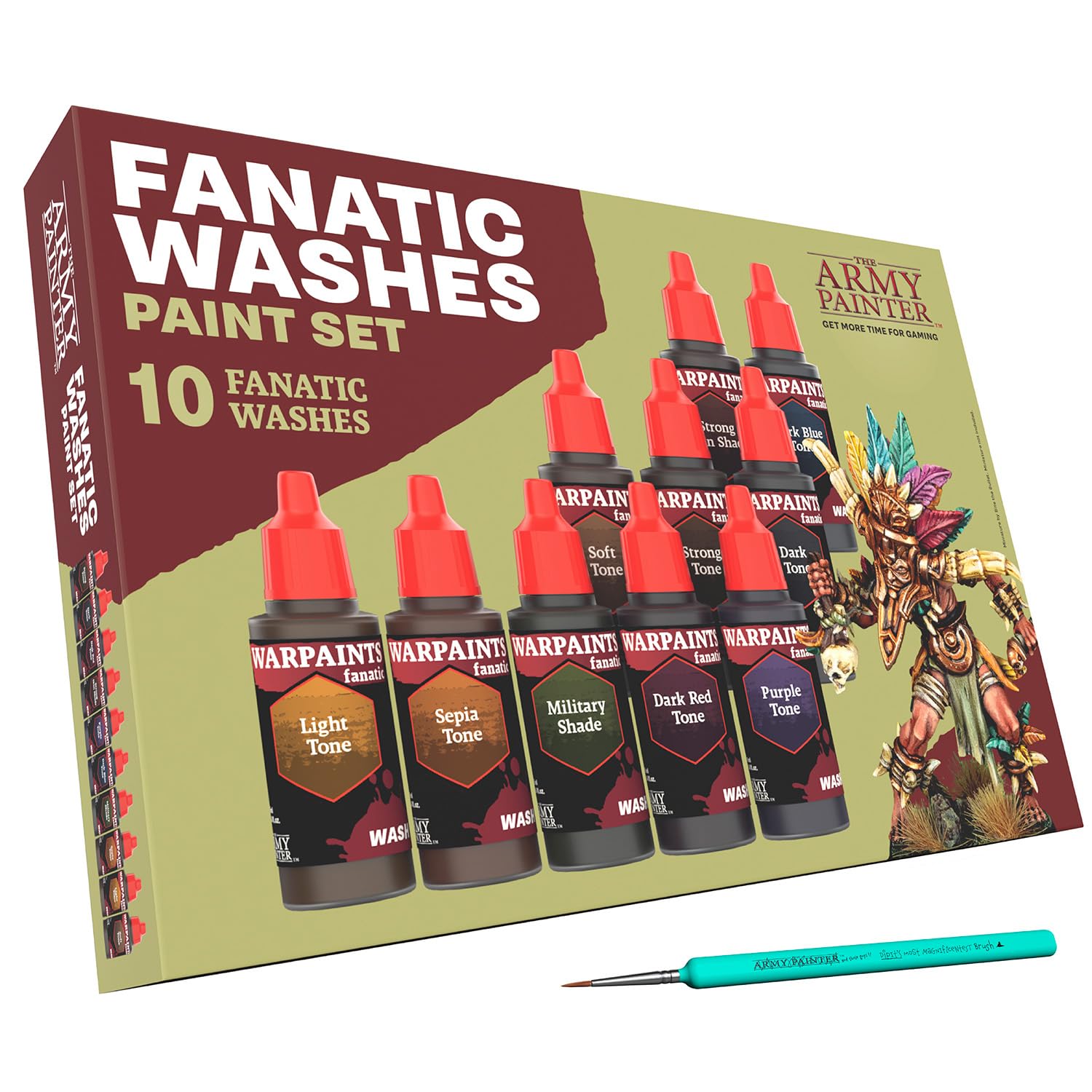 The Army Painter, Warpaints Fanatic Washes Set Combo, 10 x 18 ml Acrylic Paint, incl. 1 Brush - Model Paint Washes and Shades for Miniature Models, Warhammer & Dnd miniatures