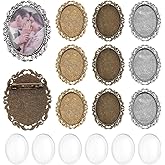 PH PandaHall 18Sets Cabochon Brooch Setting 3 Styles Oval Blank Bezel Tray with Glass Cabochons 51x40mm Vintage Brooch Pins Cabochon Frame Photo Pins Base for Wedding Christmas Jewelry Making