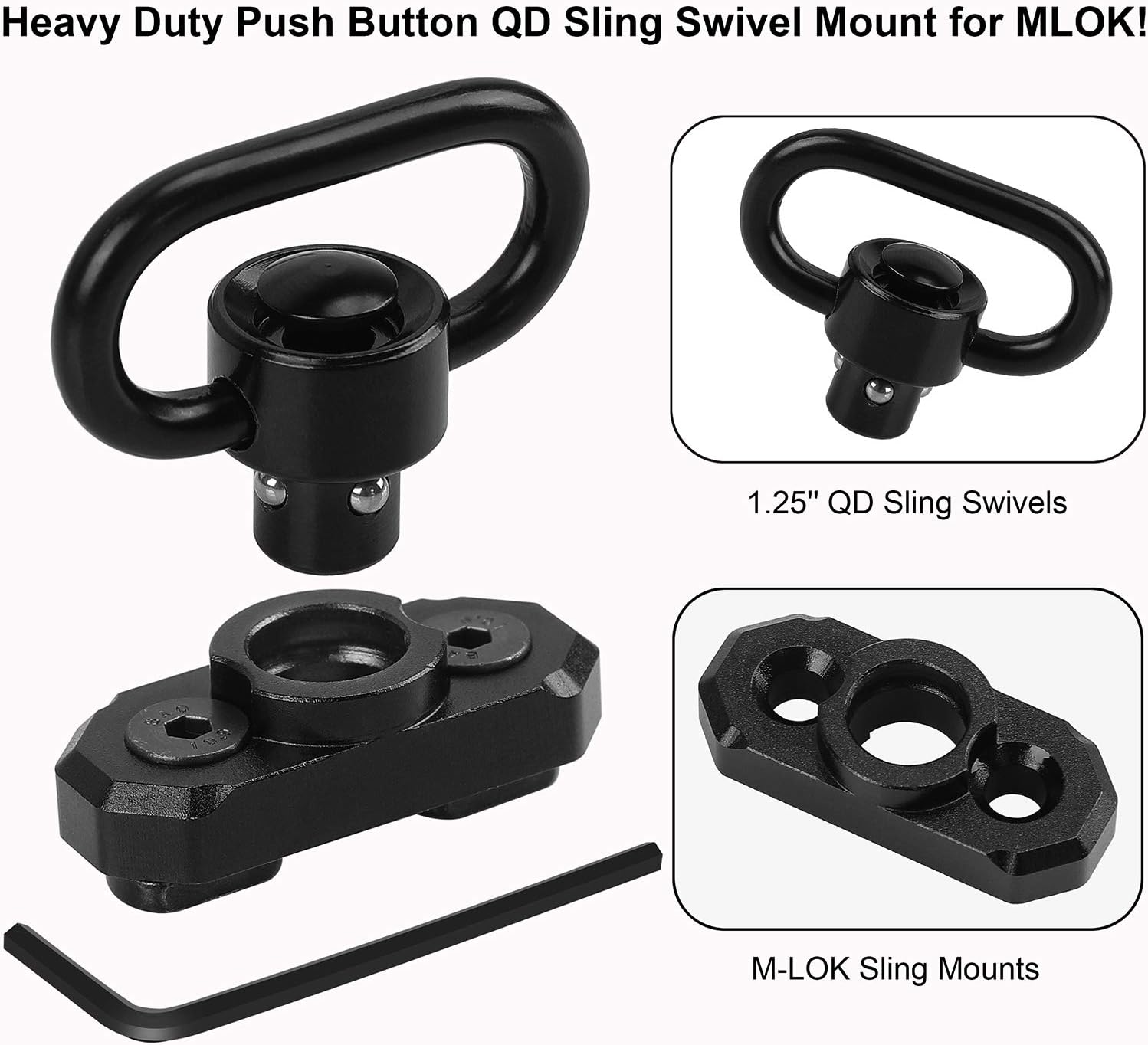 REERON MLOK QD Sling Mount Sling Swivels, 2 Pack 360° Rotation 1.25" Quick Detach Push Button QD Sling Swivels Mounts Adaptor for M-lok System : Sports & Outdoors