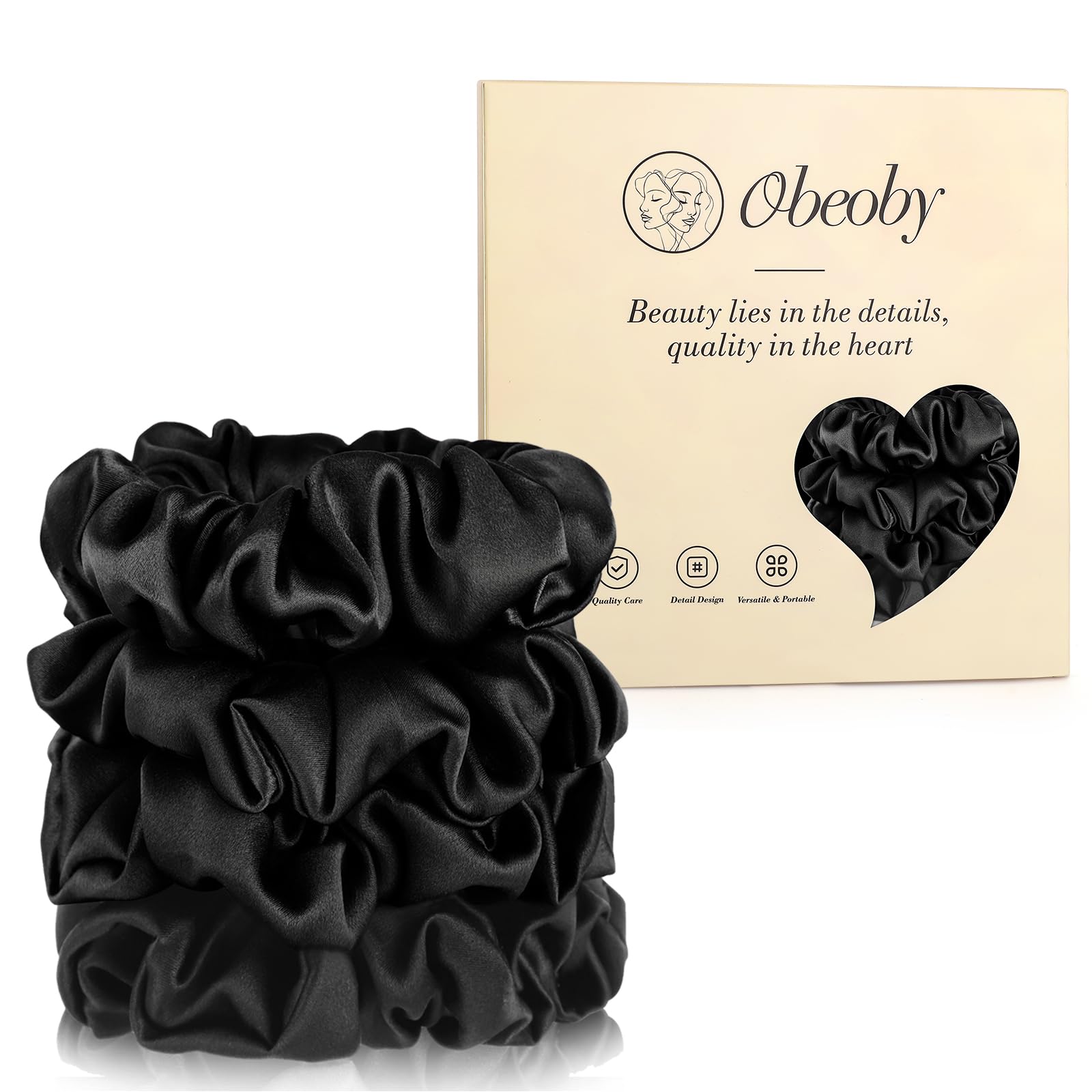 Photo 1 of ***Missing 2*** 100% Mulberry Silk Scrunchies for Work, 4 Pack Soft Black Silk Hair Ties for Sport Yoga No Damage Scrunchies