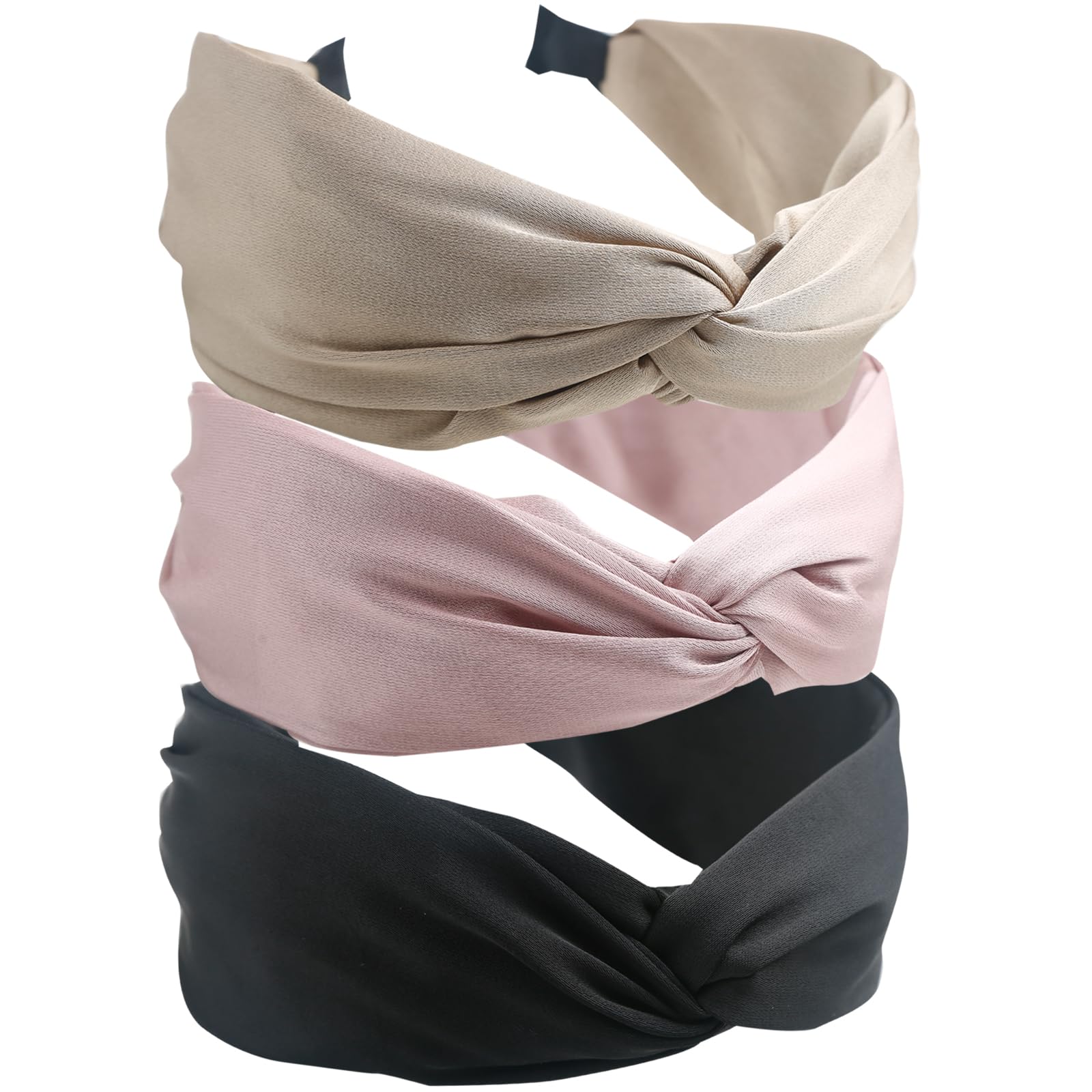 3Pcs Wide Headband French Bow Knot Hair Hoop Fabric Non-Slip Headwear Elastic Twist Hair Accessories Alice Hair Bands for Women Uk (BlackV)
