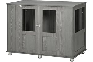 PawHut 45" L Dog Crate Furniture with Lockable Magnetic Door, Adjustable Feet, Indoor Dog Kennel End Table for Extra Large, M
