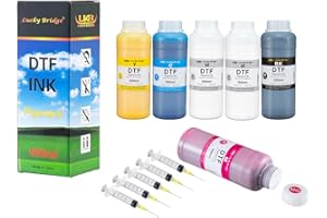 LUCKY BRIDGE 6x500ml DTF ink premium pigment ink for PET film heat transfer printing refill ink for all DTF printer with printhead DX5 DX7 5113 XP600 I3200 etc (2White 1Black 1Cyan 1Magenta 1Cyan 3000ml)