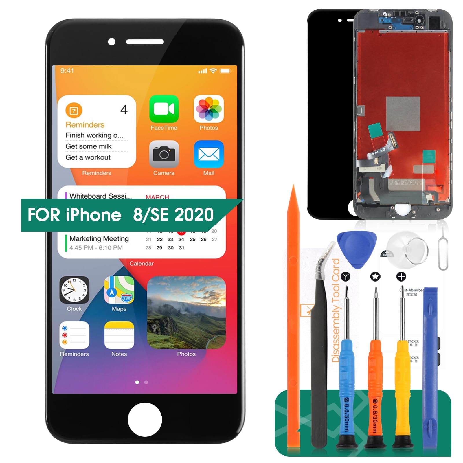 INCELL For iPhone 8 LCD Screen For iPhone SE 2020 Screen Replacement A1863 A1906 A1907 A1905 Display Touch A2275 A2296 A2298 Digitizer Assembly Repair Kits (Black)