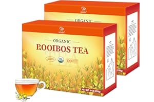 Soeos Organic Rooibos Tea, 200 Teabags (2 Packs), Naturally Caffeine Free, USDA and Non GMO Certify, Smooth and Robust Flavor, Excellent for Hot or Iced Brew, 18oz (500g)