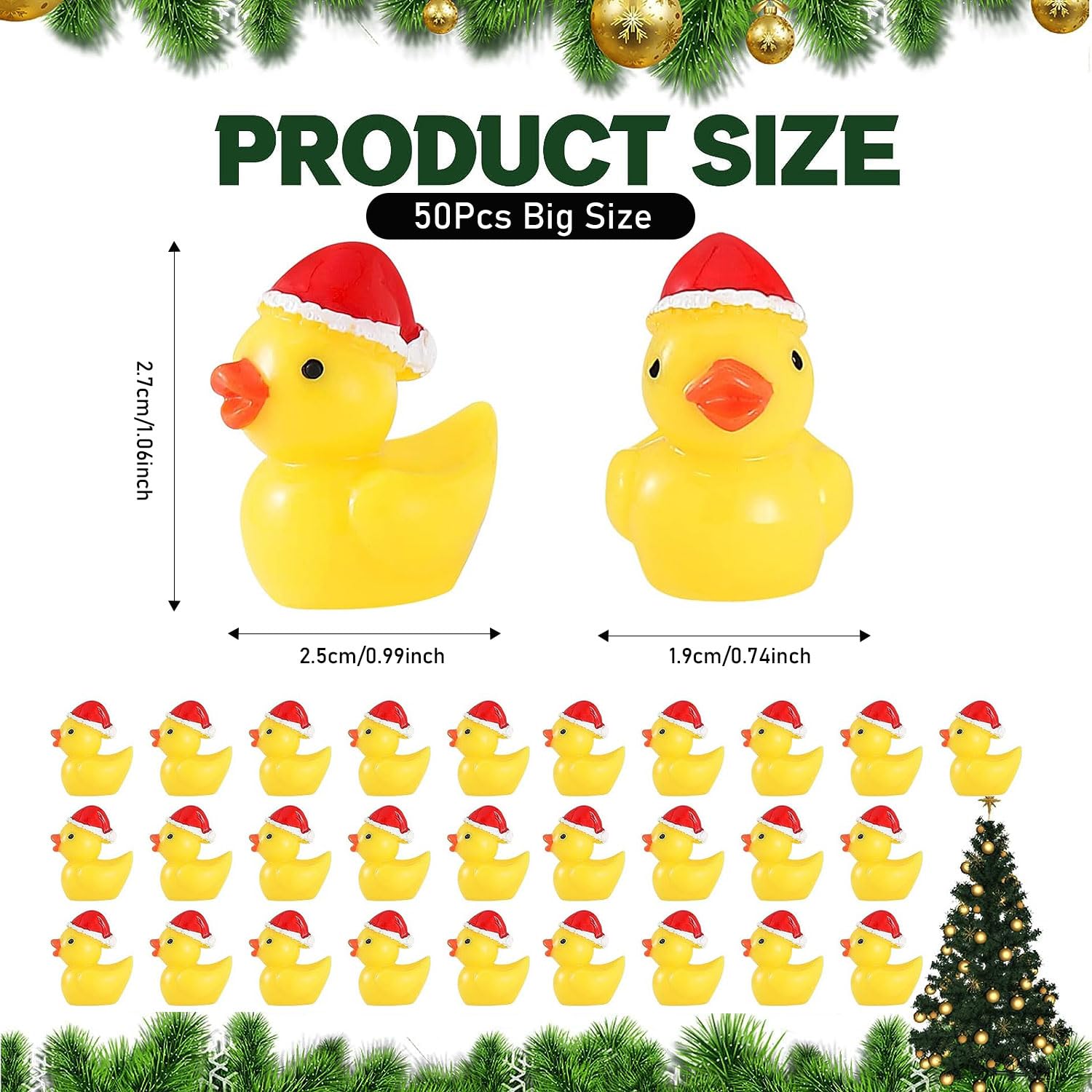 50Pcs Mini Resin Ducks, Mini Christmas Ducks Miniature Duck Figures Ornament for Craft, Dollhouse, Garden Decoration, Home Decorations Christmas Party Favors Gift
