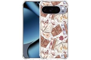 TOBELINT Case for Google Pixel 10/10 Pro with Aesthetic Design,Vintage Butterfly Brown Book Pattern,Clear Slim Soft TPU Bumper Phone Cover,6.3”(Butterfly,P10)
