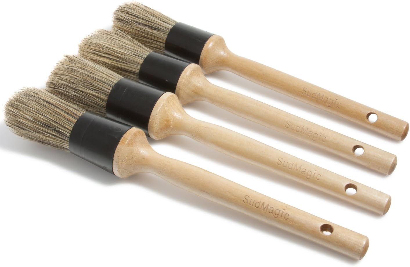 SudMagic Boar Hair Car Detailing Brushes - Detail Brush 4 Piece Set for Cleaning Automotive Wheels, Rims, Interior and Exterior: Automotive