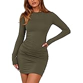 BTFBM Womens Spring Fashion 2026 Long Sleeve Boat Neck Mini Dress Slim Fit Party Club Short Tight Basic Bodycon Dresses