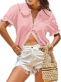 Tankaneo Womens Puff Sleeve Shirts Peter Pan Collar