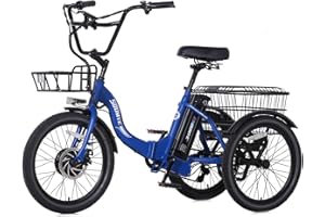 Soumye Electric Tricycle for Adults,20" Folding Electric Trike,3 Wheels Electric Bicycle Bikes, 350W Step-Thru Etrike with 374WH Removable Battery and Large Basket for Women Men