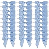 50 Pcs 3.5" Blue Satin Ribbon Bows, Pre-Tied Mini Twist Tie Craft Bows for Treat Bags, Cake Pops - Baby Shower Premade Wire Bowknot for Gift Wrapping Birthday Wedding Party Favors
