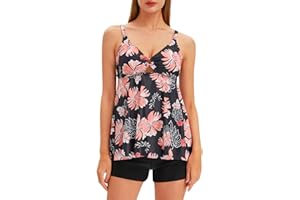 Jollkichay Tankini Swimsuits for Women Tummy Control Swimsuit Modest Tankini Top with Boyshort Bathing Suits Swimwear