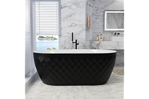 Mokleba 59" Acrylic Freestanding Bathtub，Double Ended Shape lozenge texture Bathtub with Integrated Slotted Overflow, Toe-Tap Chrome Drain, cUPC Certified,Black