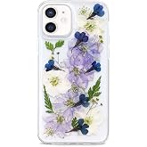 Abbery Designed for iPhone 12 Mini Case Pressed Flower Cute Clear with Design Soft Silicon TPU Rubber Dired Real Flroal Girl Woman Aesthetic Case for iPhone 12 Mini (Navy Flower)