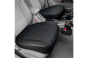BEITK 2 Pack Leather Front Car Seat Cover, Anti-Slip and Full Wrap Driver Car Seat Protectors with Storage Pocket, Luxury Waterproof Bottom Auto Seat Cushion Pad Mat for Most Vehicles(Black)