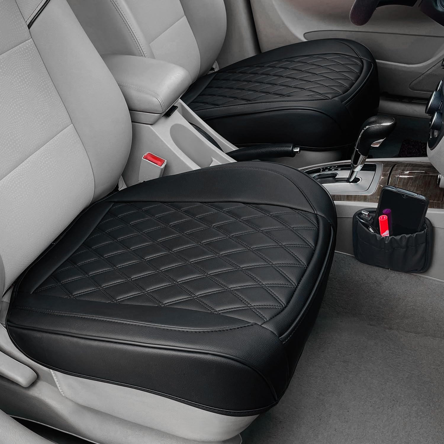 Photo 1 of 2 Pack Leather Front Car Seat Cover, Anti-Slip and Full Wrap Driver Car Seat Protectors with Storage Pocket, Luxury Waterproof Bottom Auto Seat Cushion Pad Mat for Most Vehicles(Black)