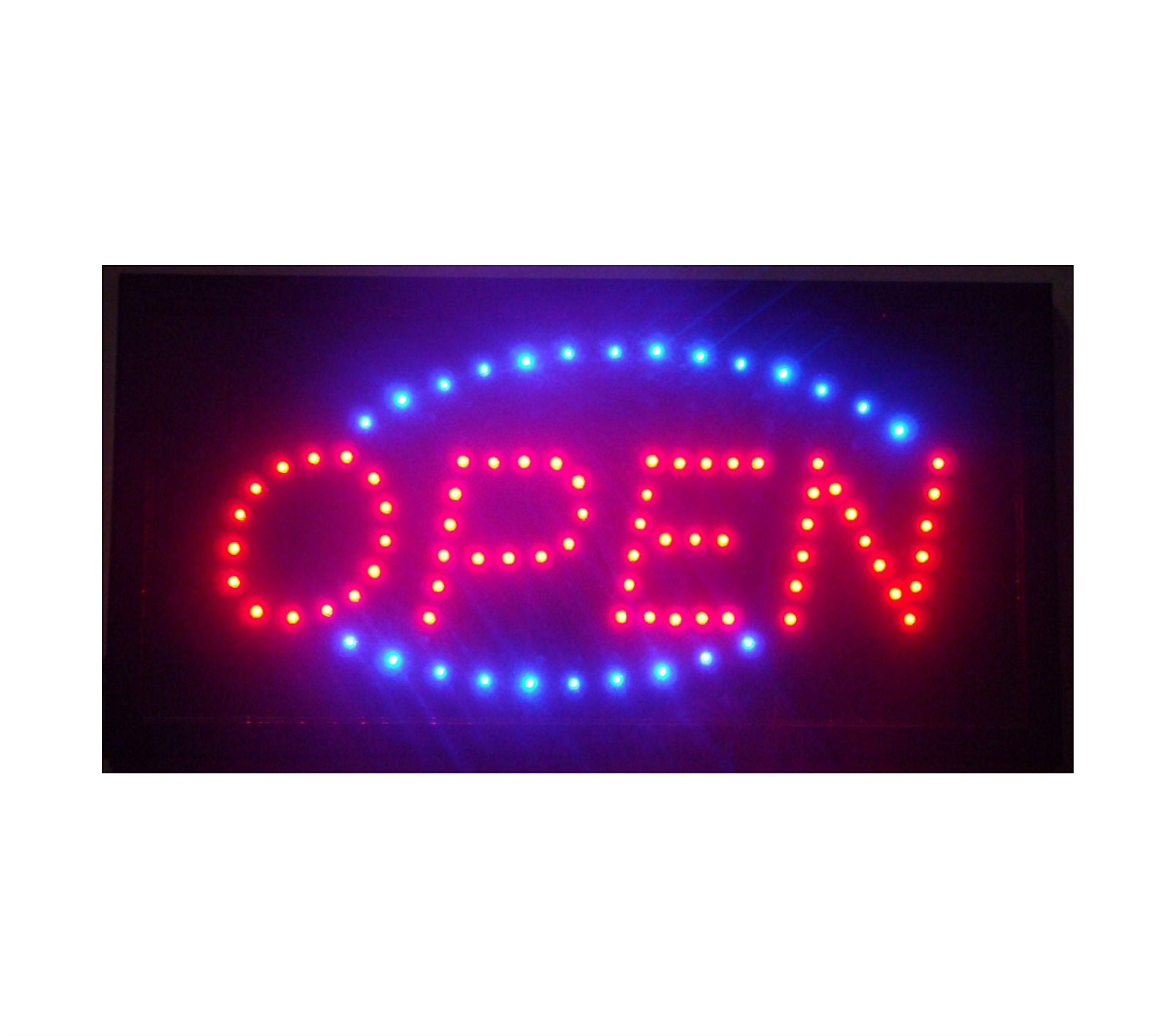 = Open = Rectangular LED Sign Bright NEON Professional Powerful Animated Flashing Display Hanging Chain Included Signs Rectangular 45cm x 25cm x 2cm